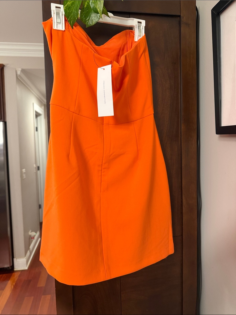 French Connection Bright Orange Strapless Dress with Side Knot - Picture 2 of 4